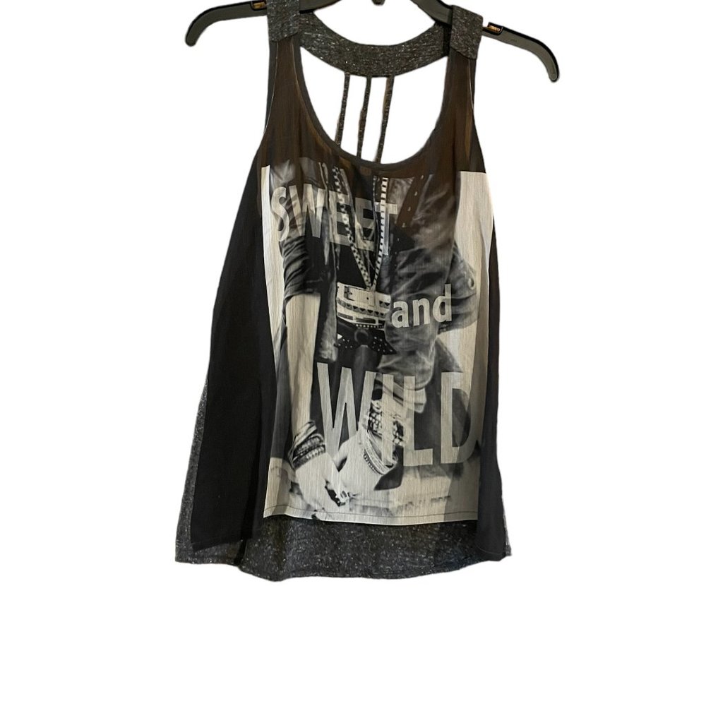 Womens Sheer Tank Front with Graphic Sweet and Wild, Size M